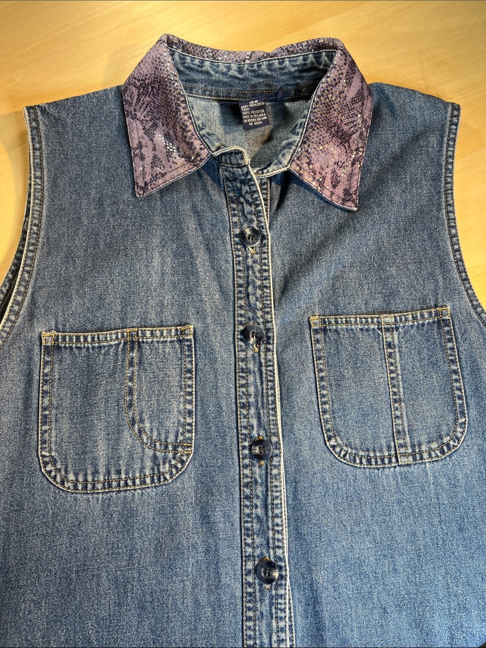 Vintage 90s Original TY Wear Denim Maxi Dress with Purple Snake-Print Collar 16W